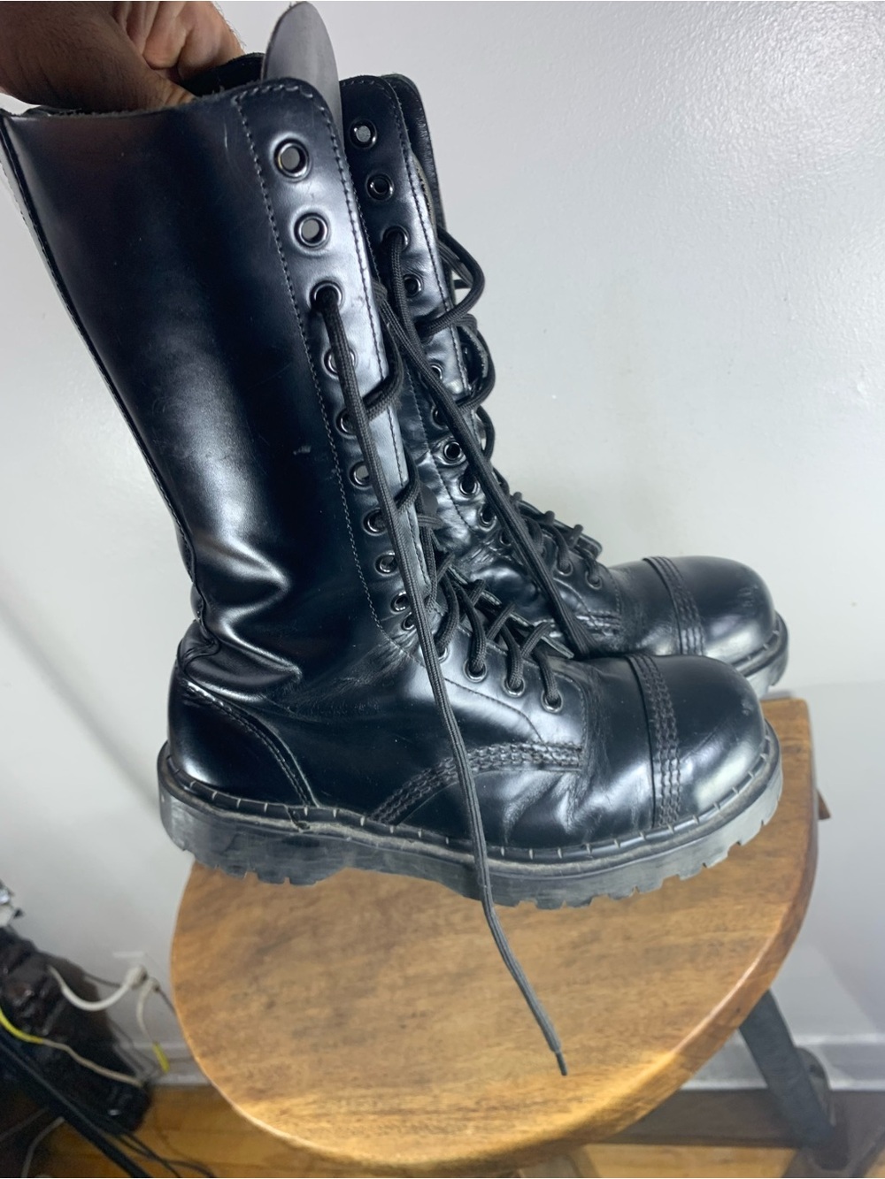 T
Vintage Grinders Made in England Black Leather Tall Combat Boots UK 7 Vib